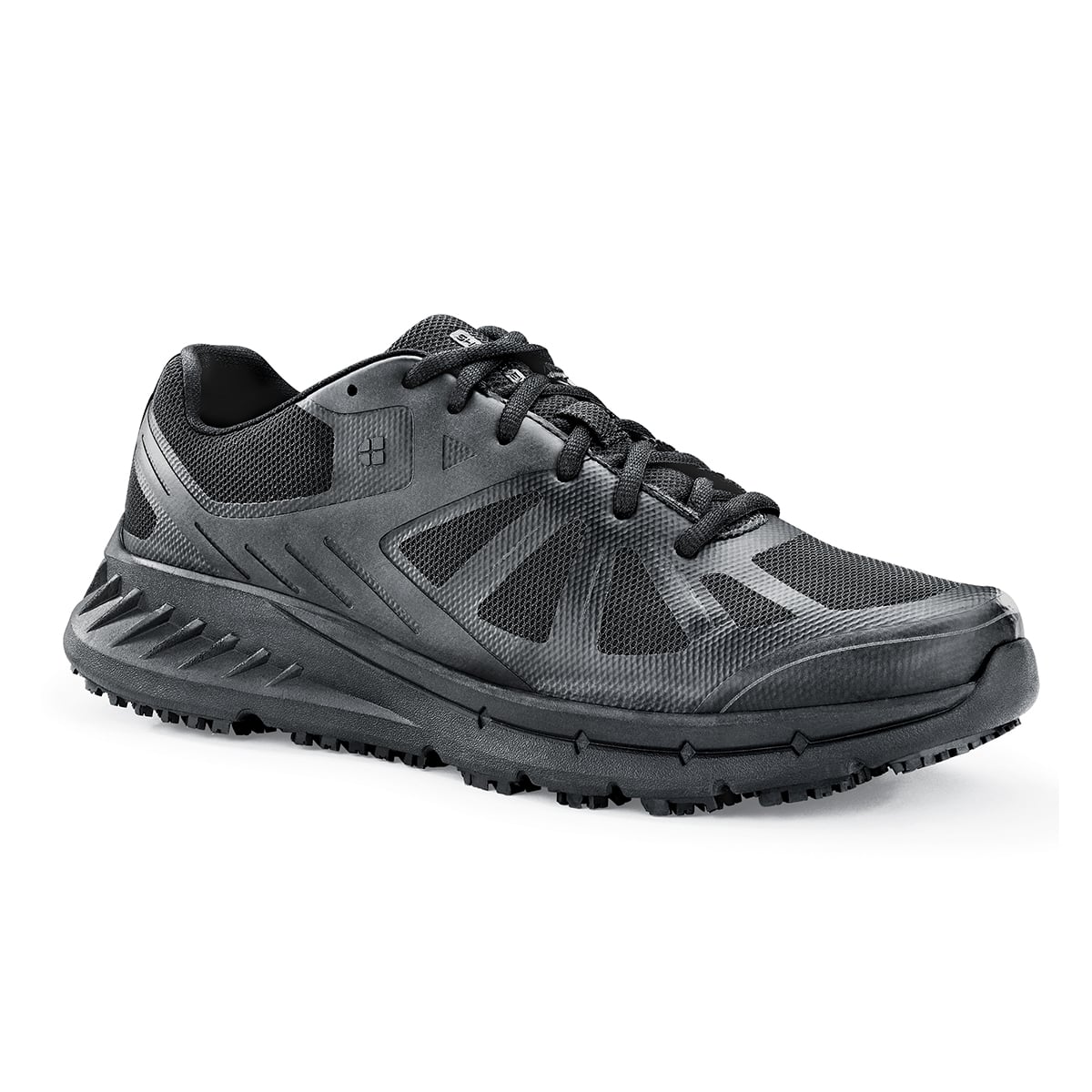 The Endurance II from Shoes For Crews is a slip-resistant shoe that features a Spill Guard to help keep out liquids, TripGuard and Flex Tread,seen from the right profile.