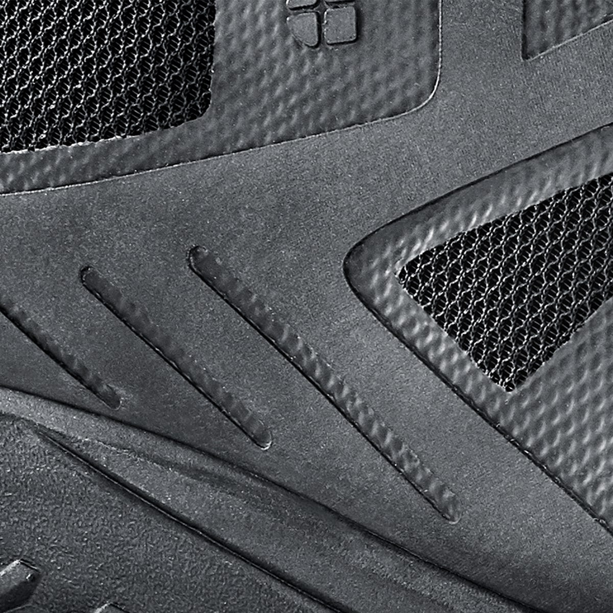 The Endurance II from Shoes For Crews is a slip-resistant shoe that features a Spill Guard to help keep out liquids, TripGuard and Flex Tread, detailed photography.