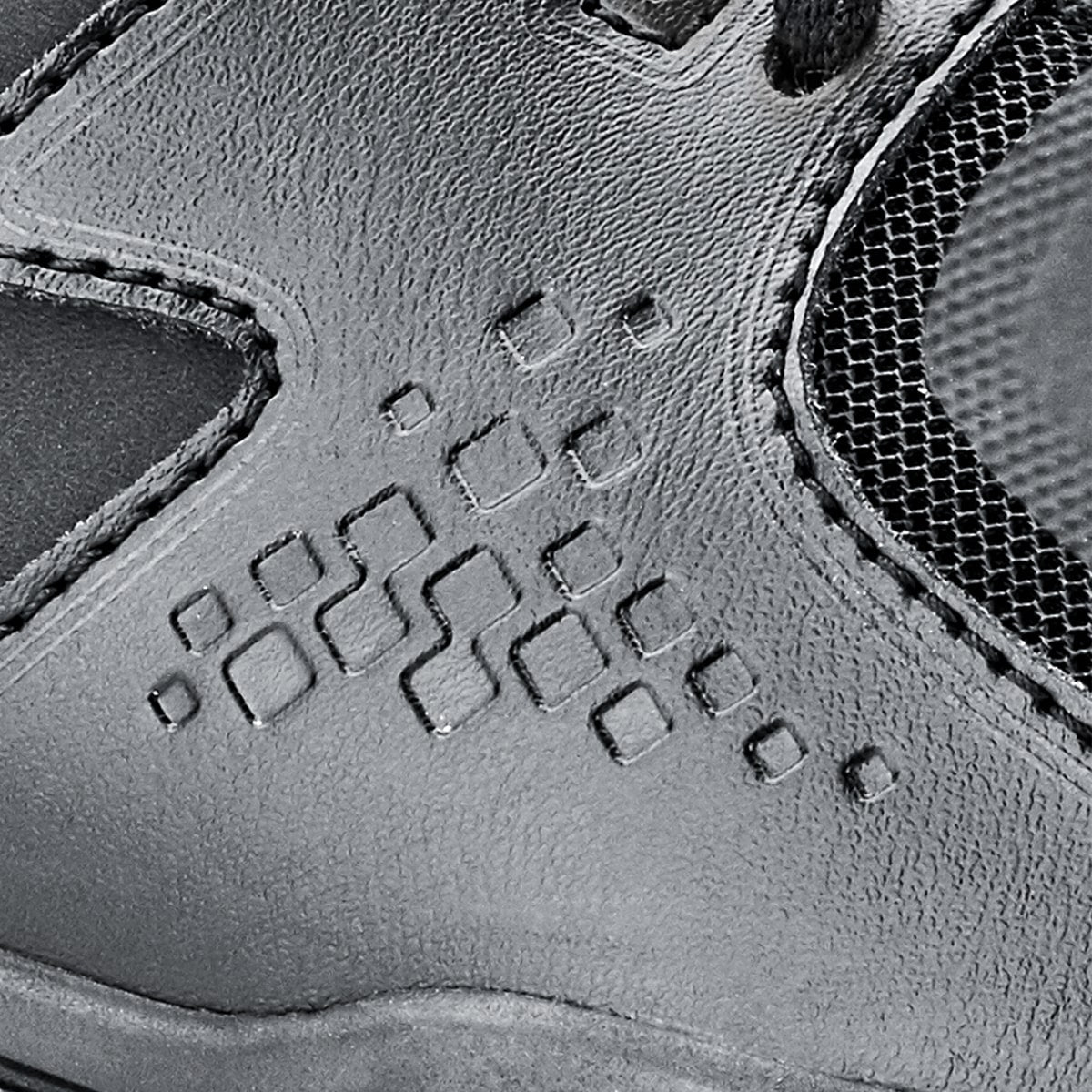 The Condor Men's Black from Shoes for Crews is a slip-resistant shoe with laces, with additional padding and a removable cushioned insole, detailed photography.