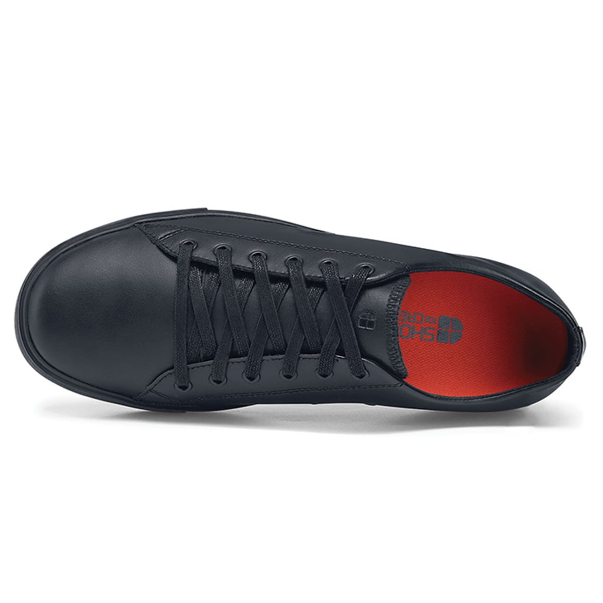 The Old School Low-Rider from Shoes For Crews is an slip-resistant lace-up shoe designed to provide comfort throughout the day, seen from above.