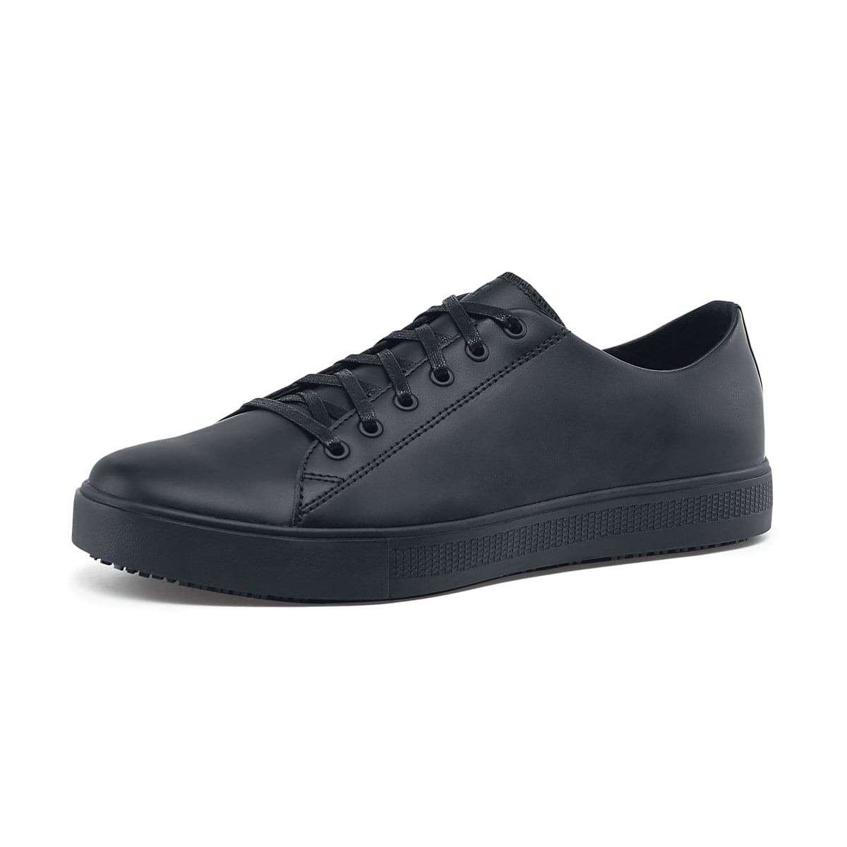 The Old School Low-Rider from Shoes For Crews is an slip-resistant lace-up shoe designed to provide comfort throughout the day, seen from the left profile.