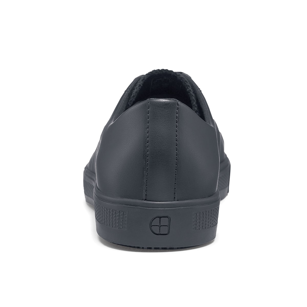 The Old School Low-Rider from Shoes For Crews is an slip-resistant lace-up shoe designed to provide comfort throughout the day, seen from the back.