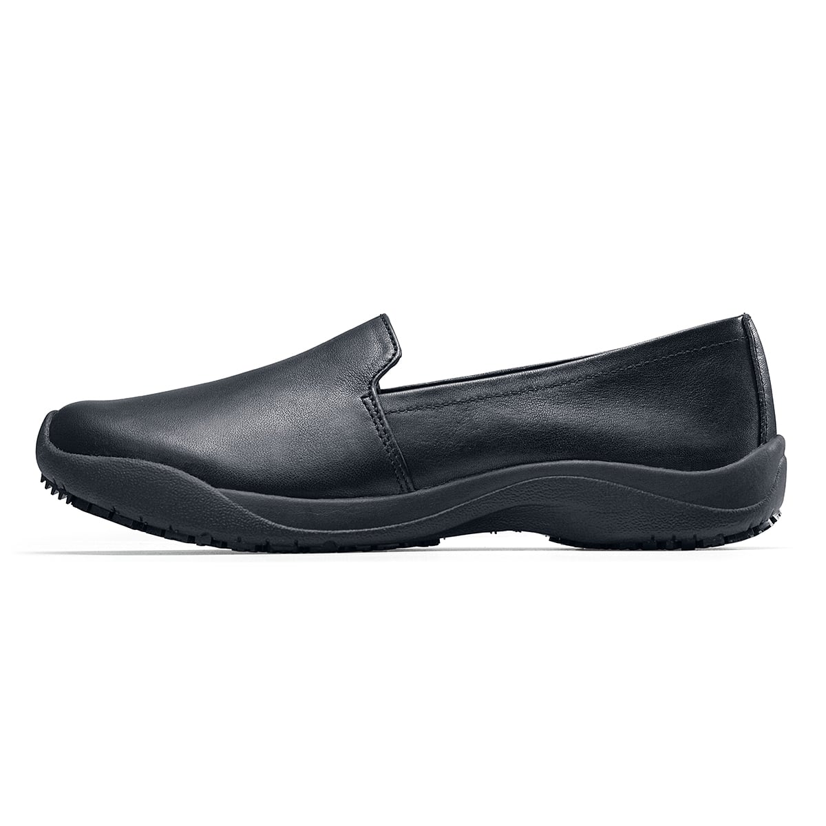 The Jasmine Black by Lila from Shoes for Crews are slip-resistant, casual, lightweight and water-resistant shoes, seen from the left.