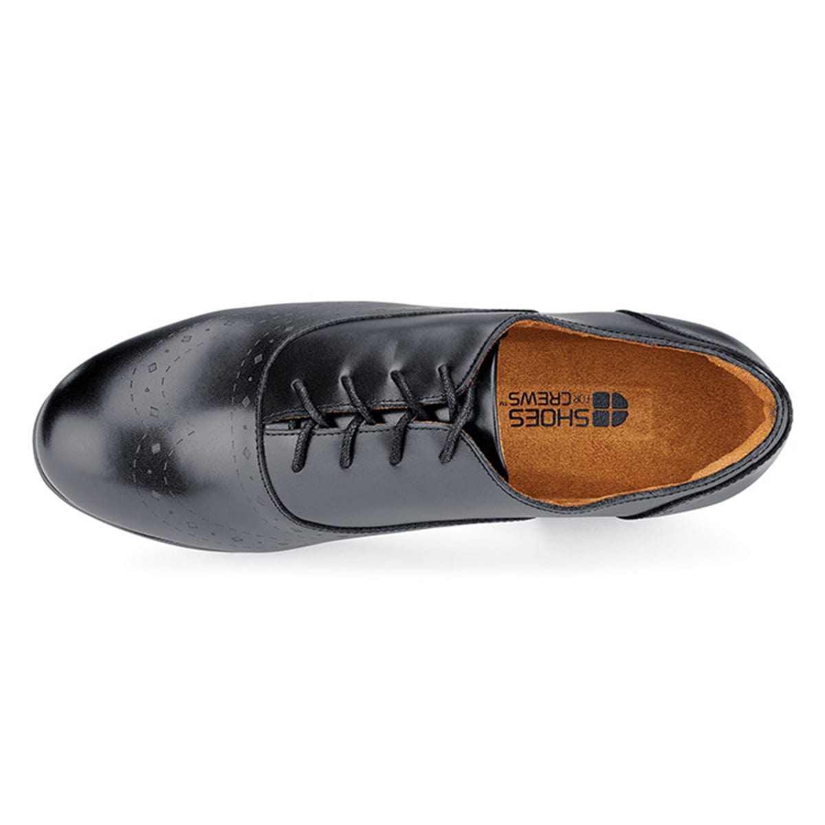 The Kora from Shoes For Crews are slip-resistant dress shoes, seen from above.
