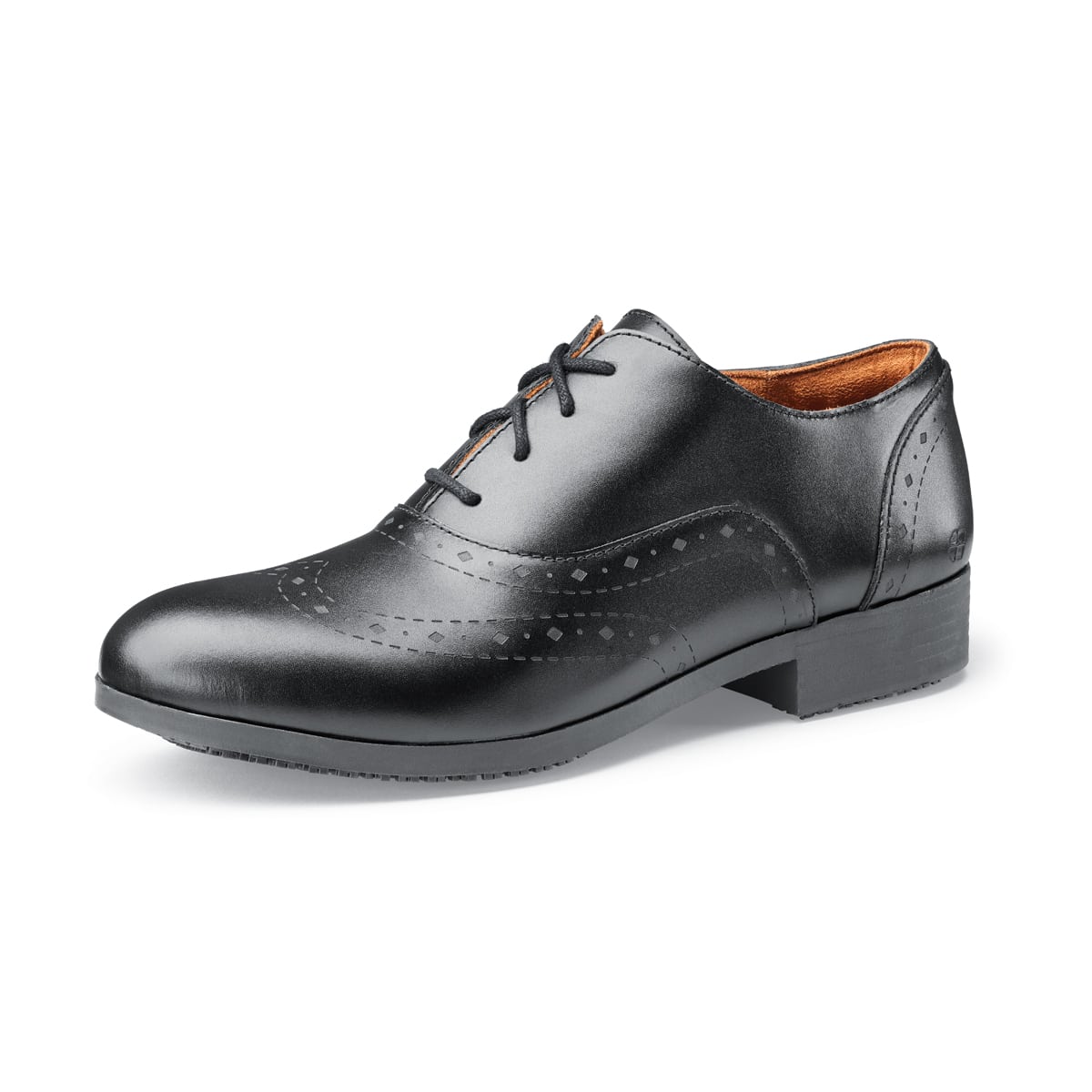 The Kora from Shoes For Crews are slip-resistant dress shoes,seen from the left profile.