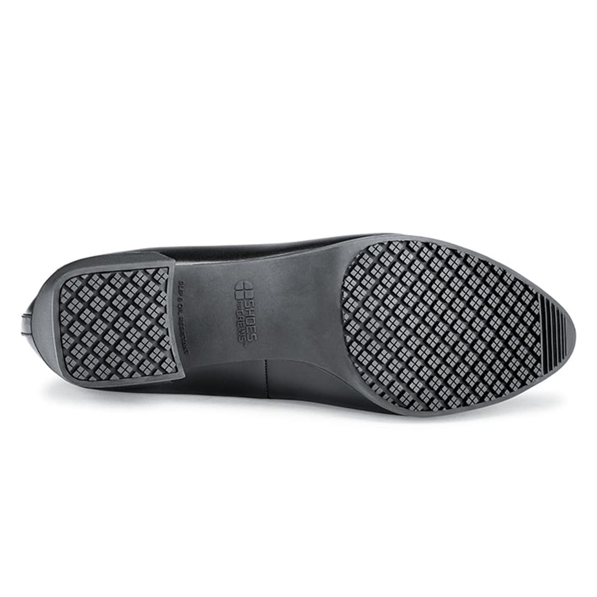 The Marla from Shoes For Crews has extra cushioning built in for incredible comfort, with TripGuard to keep you moving smoothly and a slip-resistant sole, seen from below.