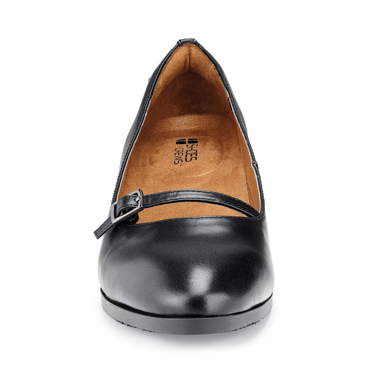 The Marla from Shoes For Crews has extra cushioning built in for incredible comfort, with TripGuard to keep you moving smoothly and a slip-resistant sole, seen from the front.