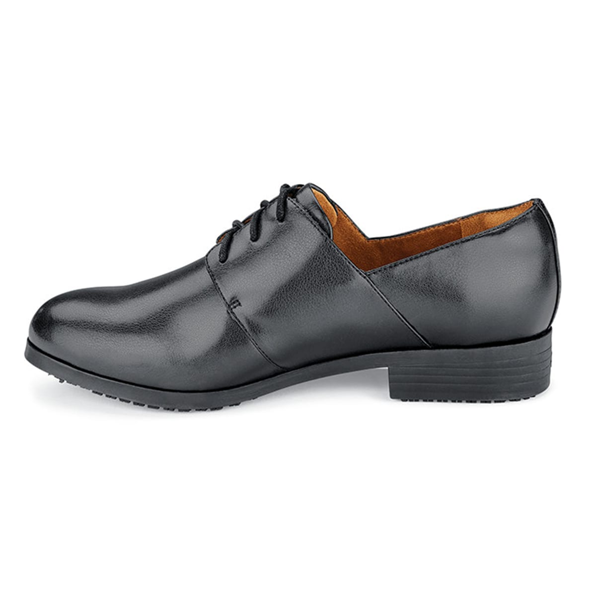 The Madison III from Shoes For Crews is an slip-resistant dress shoe designed to provide safety and security, seen from the left.