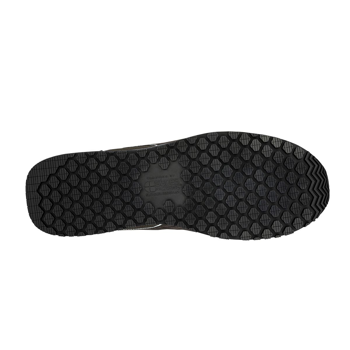 The Frontside Ivy Low from Puma Safety X Shoes For Crews are slip-resistant safety shoes with a clog-resistant outsole and composite-fiberglass toe cap, seen from below.