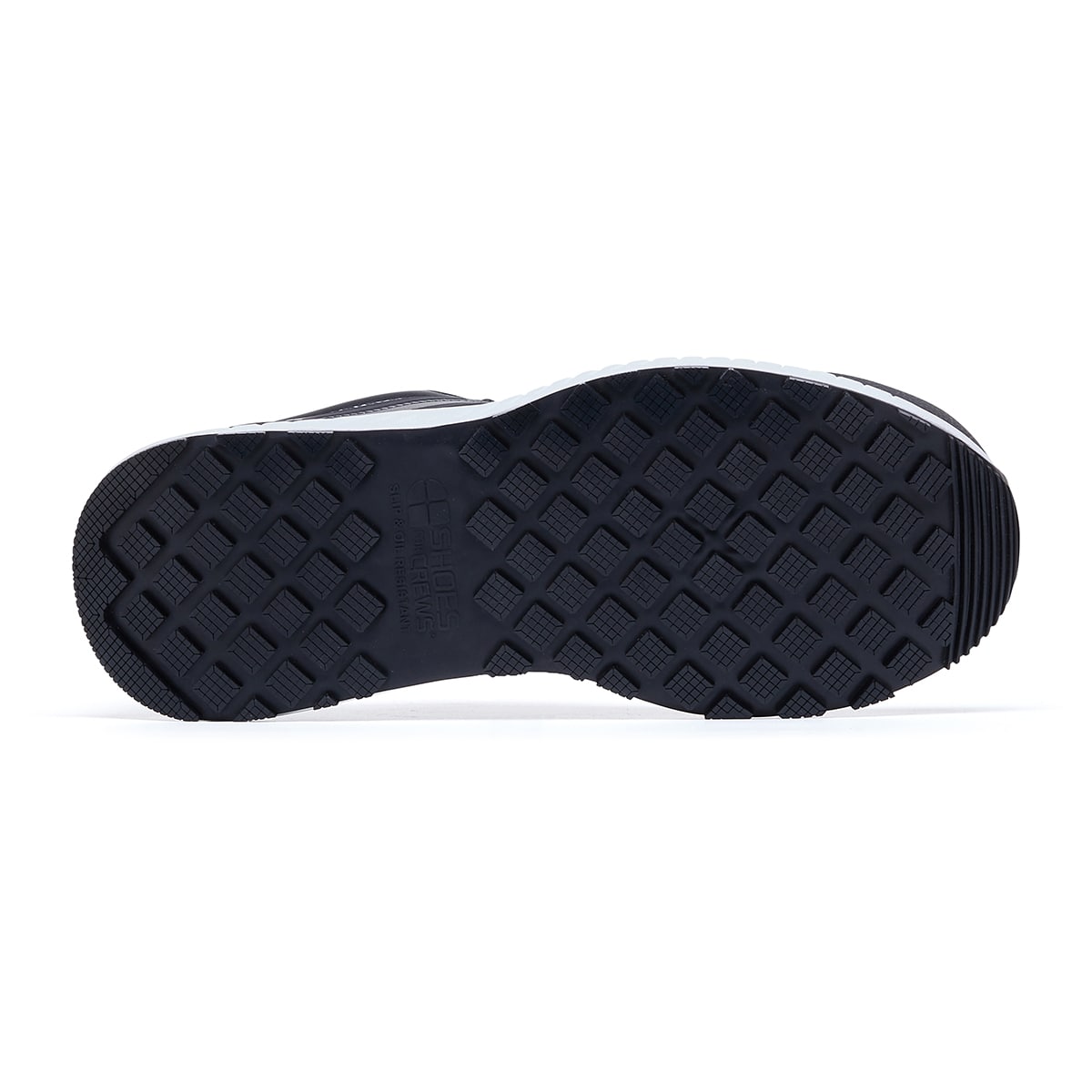 The Colly Black from Shoes For Crews has a slip-resistant, clog-resistant sole with TripGuard technology, a nanocomposite toecap (200 joules) and removable cushioned insoles, seen from the bellow.
