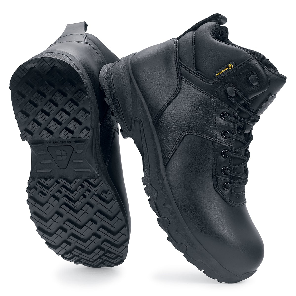 The Engineer IV CT from Shoes For Crews is an slip-resistant safety shoe designed to provide unbeatable comfort and protection throughout the working day,  seen vertically from the side and bottom,