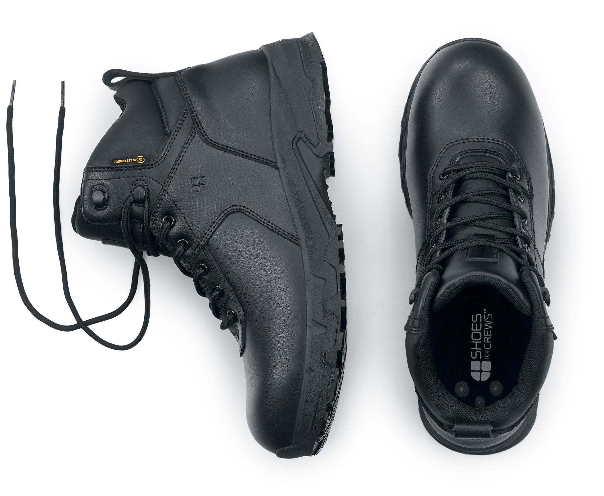 The Engineer IV CT from Shoes For Crews is an slip-resistant safety shoe designed to provide unbeatable comfort and protection throughout the working day, pair seen from the left and above.