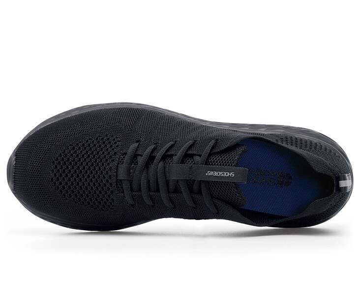 The Everlight Mens Black from Shoes For Crews are breathable slip-resistant trainers which are lightweight and easy to clean, seen from above.
