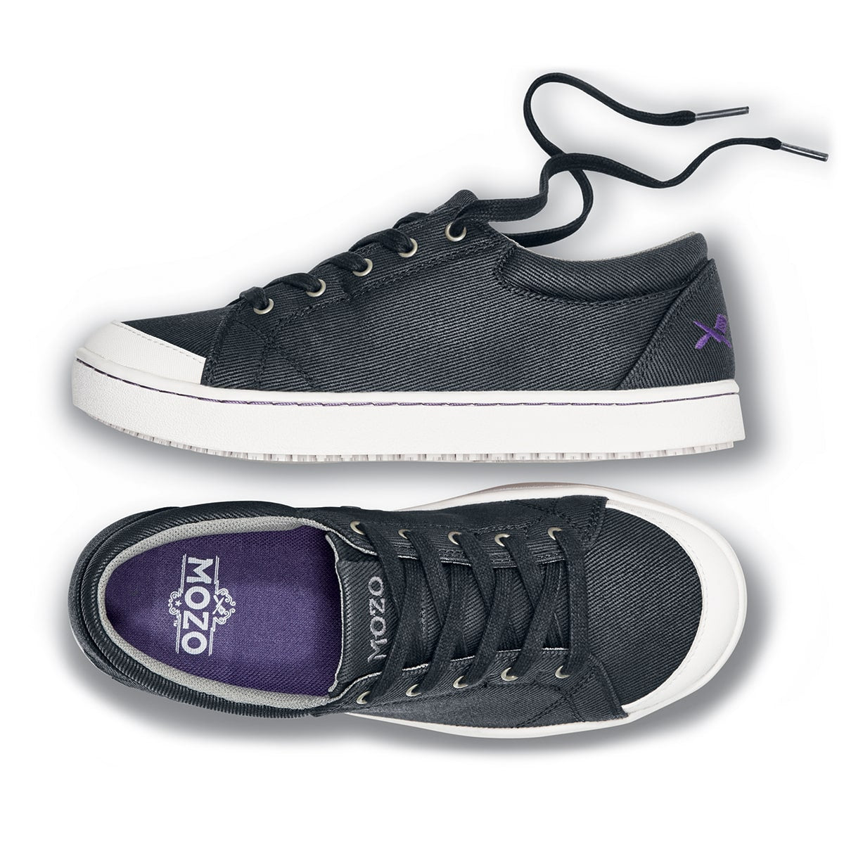 Maven by Mozo for Shoes For Crews are slip-resistant, waterproof trainers, seen horizontally from the top and the side.