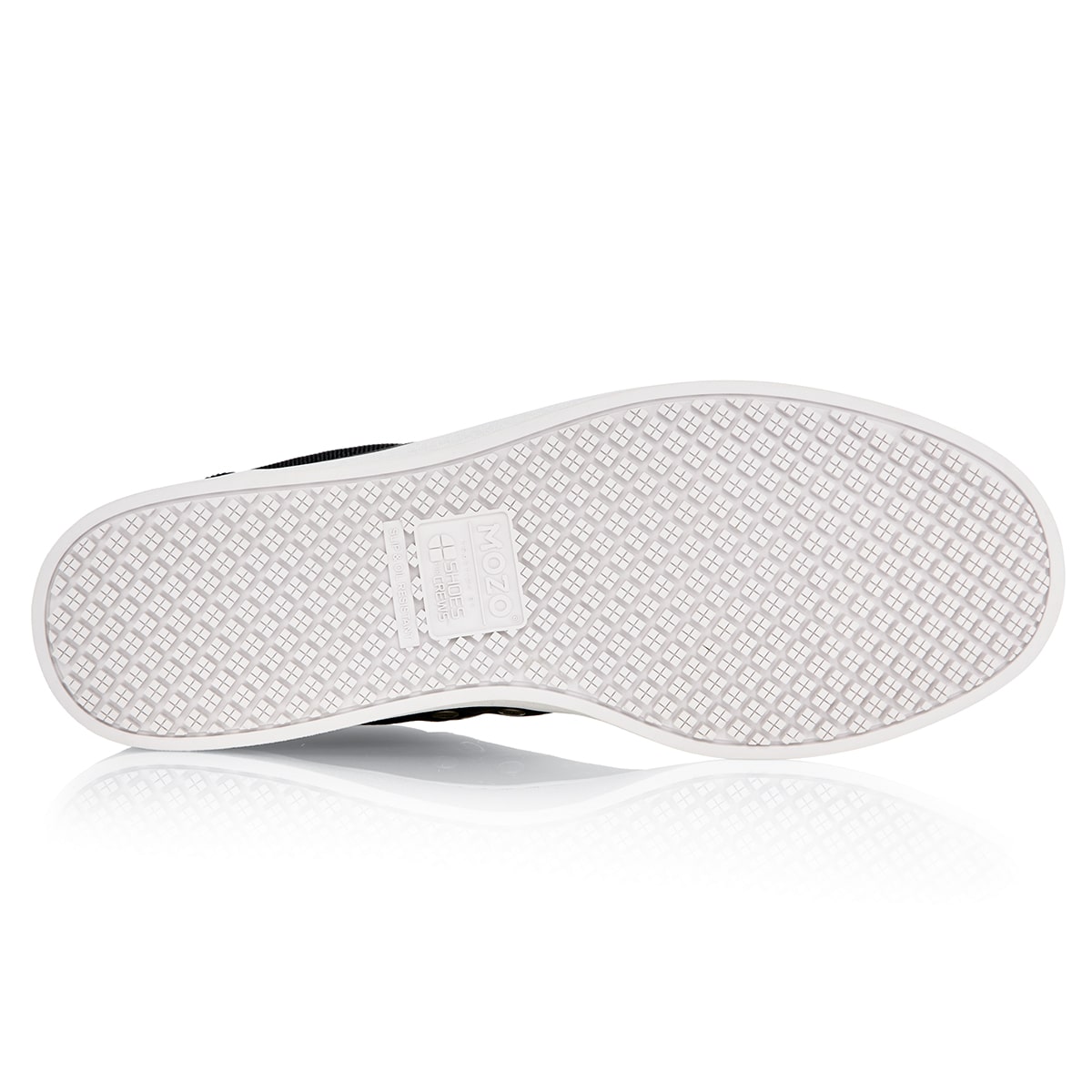 Mzo's Grind for Shoes For Crews are slip-resistant, vegan and water-resistant trainers, seen from below.