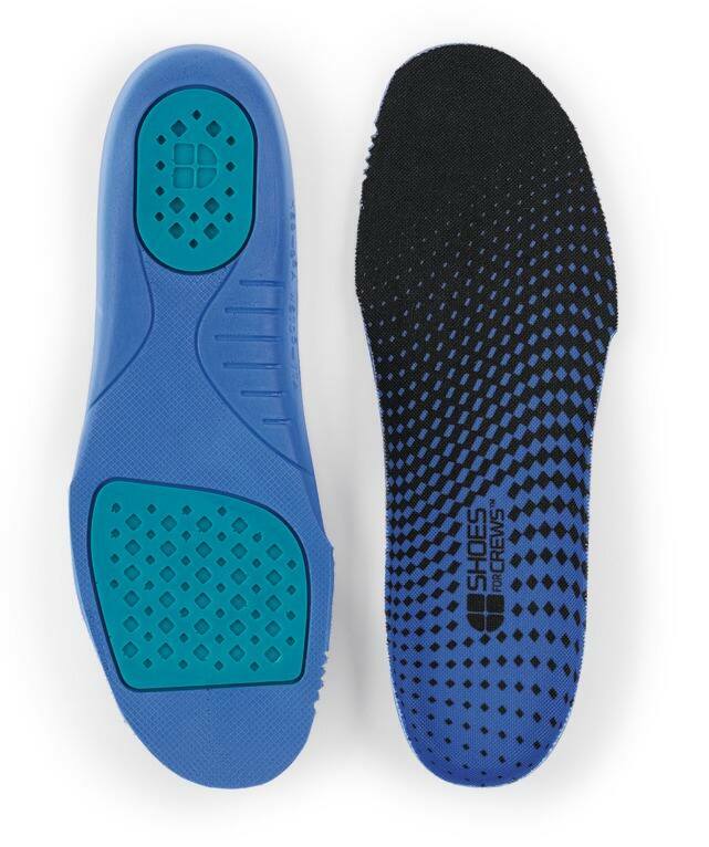 The comfort insole with gel from Shoes For Crews has gel pads to keep your feet cool while providing extra cushioning, pair viewed vertically.