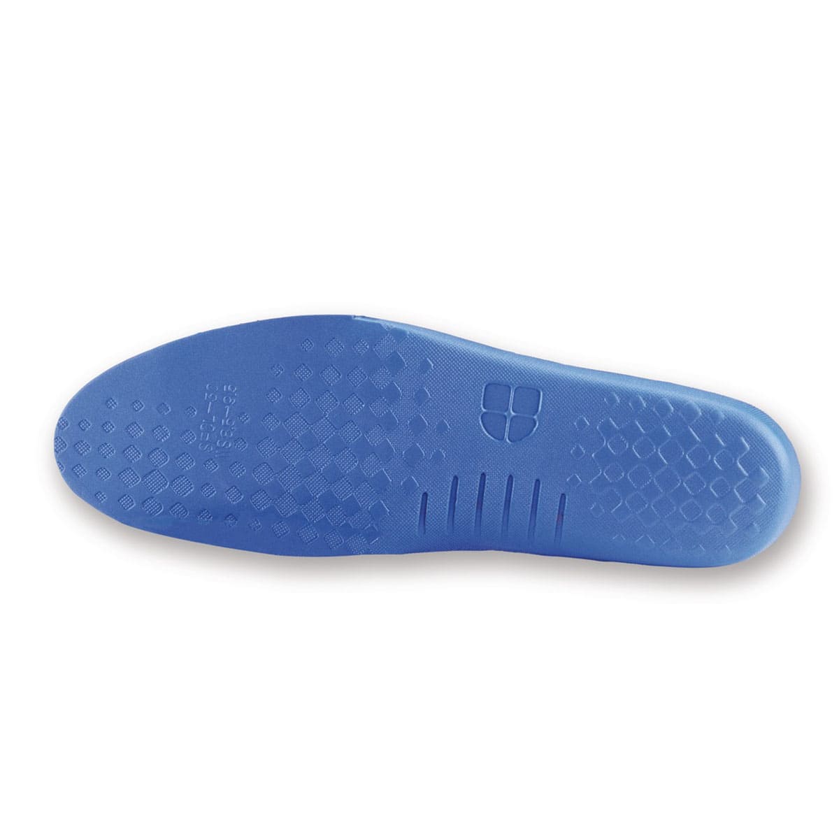 The Shoes For Crews comfort insole is made from durable EVA material and incorporates a cushioned layer and an adaptable arch, seen from below.