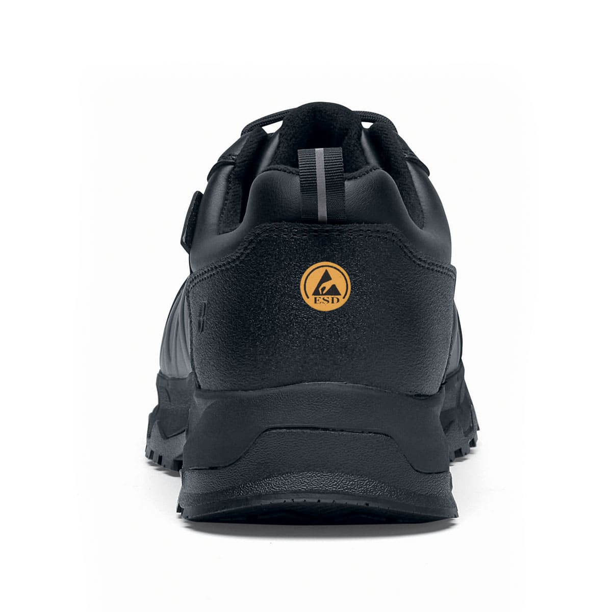 The Callan low-cut shoe is slip-resistant and has a breathable, waterproof upper as well as insulation for cold and heat,  seen from the back.