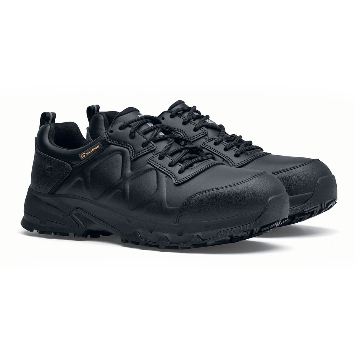 The Callan low-cut shoe is slip-resistant and has a breathable, waterproof upper as well as insulation for cold and heat, pair seen in profile on the right.