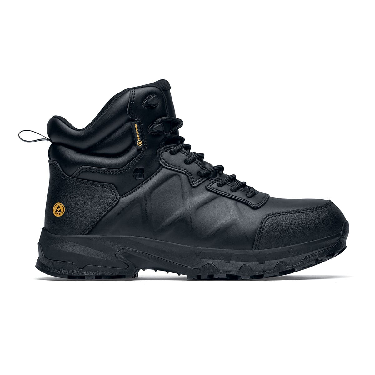 The Callan Mid O2 SRC CI HI ESD safety boot has TripGuard technology, waterproof materials and a durable slip-resistant outsole, seen from the right.