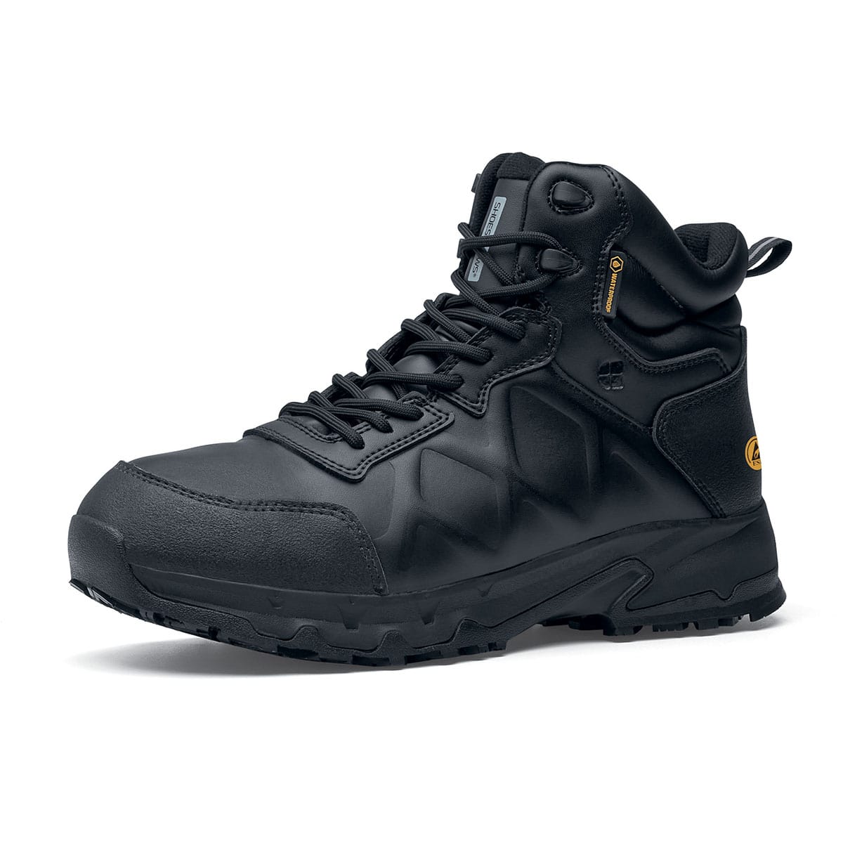 The Callan Mid O2 SRC CI HI ESD safety boot has TripGuard technology, waterproof materials and a durable slip-resistant outsole, seen from the left profile.
