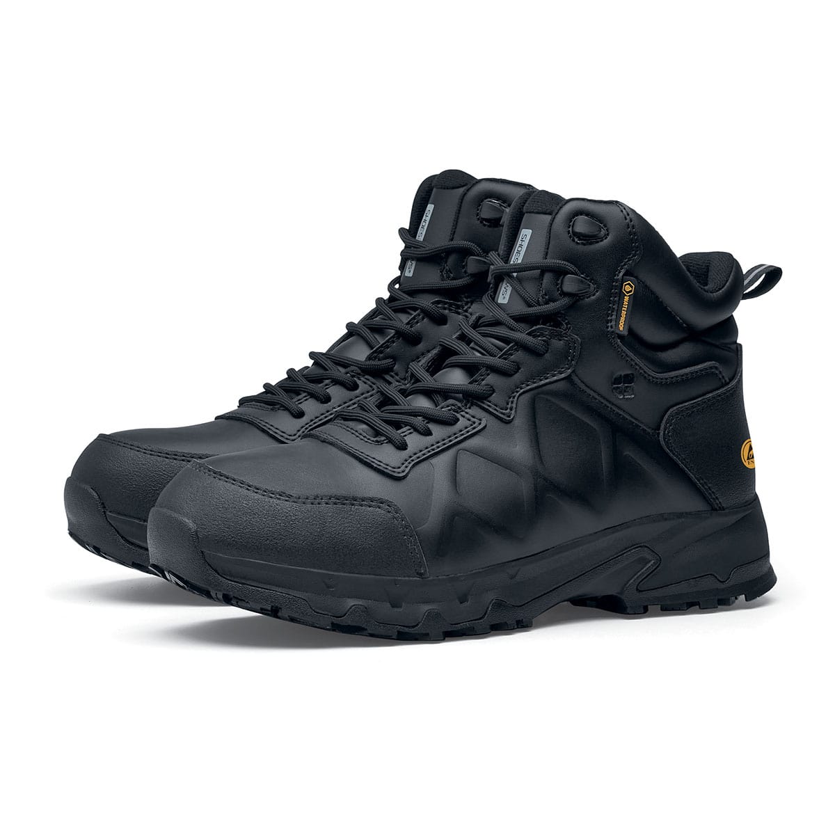 The Callan Mid O2 SRC CI HI ESD safety boot has TripGuard technology, waterproof materials and a durable slip-resistant outsole, pair seen in profile from the left.