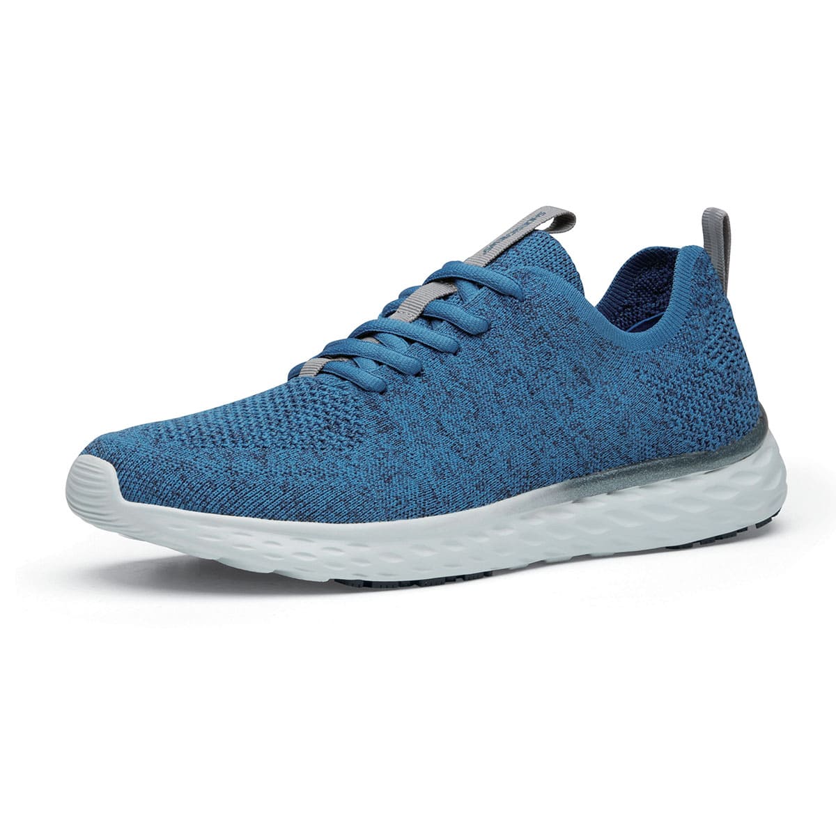 The Everlight Mens Ocean Blue from Shoes For Crews are slip-resistant, breathable, lightweight and easy-to-clean trainers, seen from the left profile.