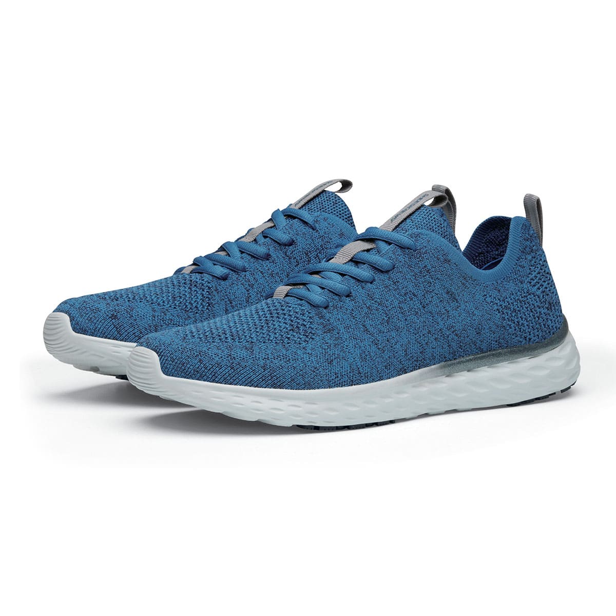 The Everlight Mens Ocean Blue from Shoes For Crews are slip-resistant, breathable, lightweight and easy-to-clean trainers, pair seen in profile on the left.