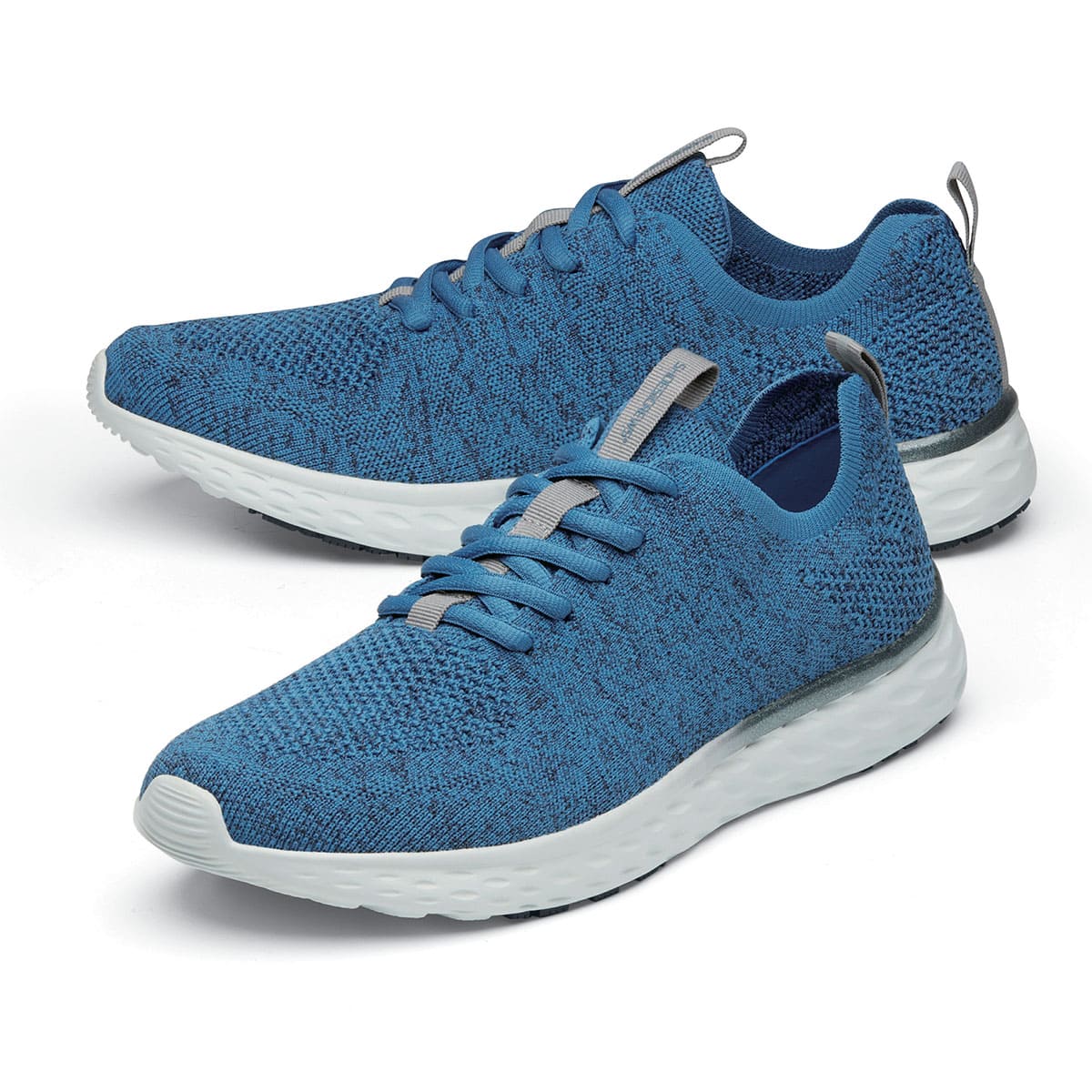 The Everlight Mens Ocean Blue from Shoes For Crews are slip-resistant, breathable, lightweight and easy-to-clean trainers, pair seen from the left side, emphasised on the tip of the left  shoe.
