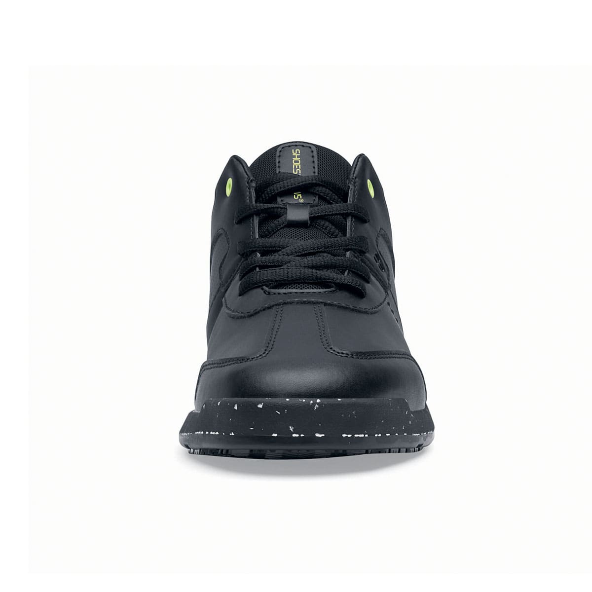 The Freestyle II Eco from Shoes For Crews are slip-resistant, lightweight shoes made from sustainable materials, seen from the front.