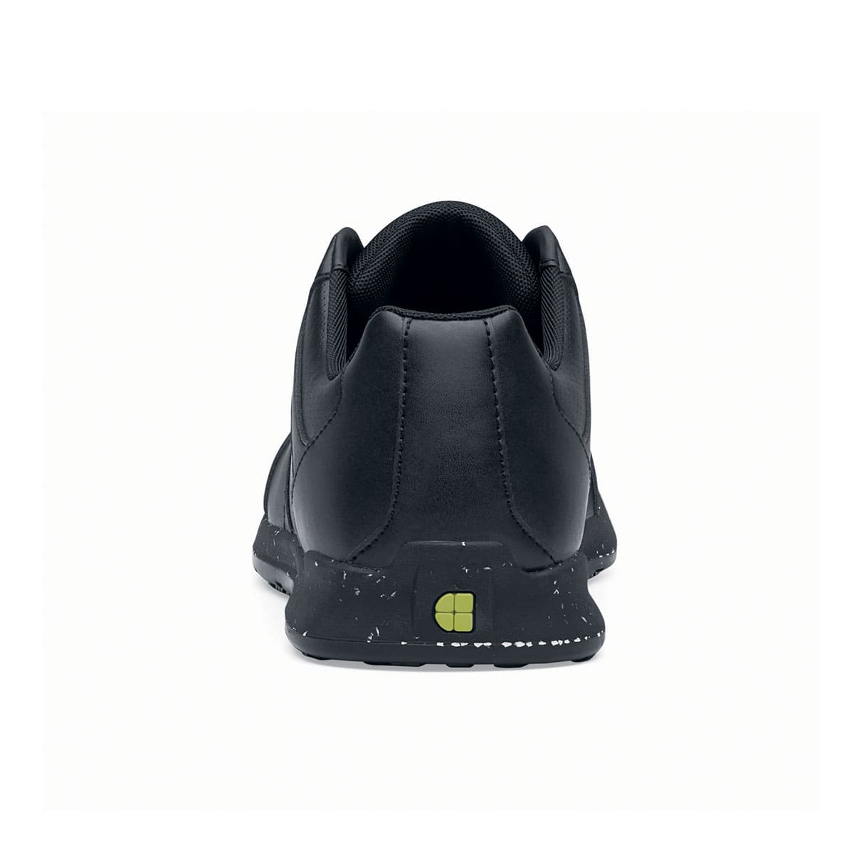 The Freestyle II Eco from Shoes For Crews are slip-resistant, lightweight shoes made from sustainable materials, seen from the back.
