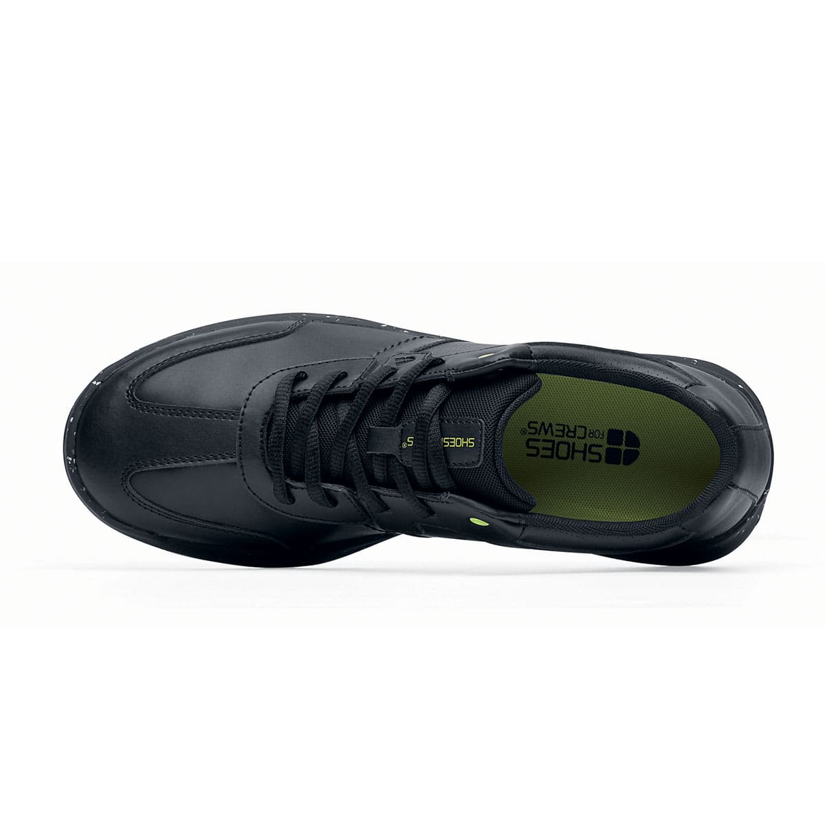 The Freestyle II Eco from Shoes For Crews are slip-resistant, lightweight shoes made from sustainable materials, seen from above.