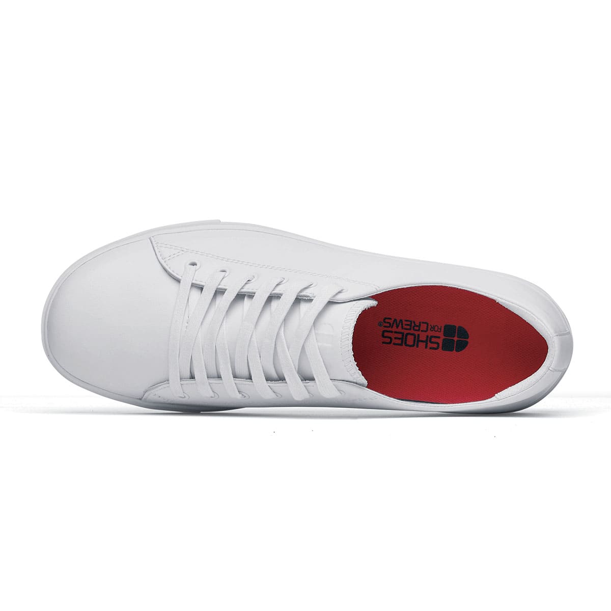 The Old School Low-Rider White from Shoes For Crews is a slip resistant lace-up designed to provide comfort throughout the day, seen from above.