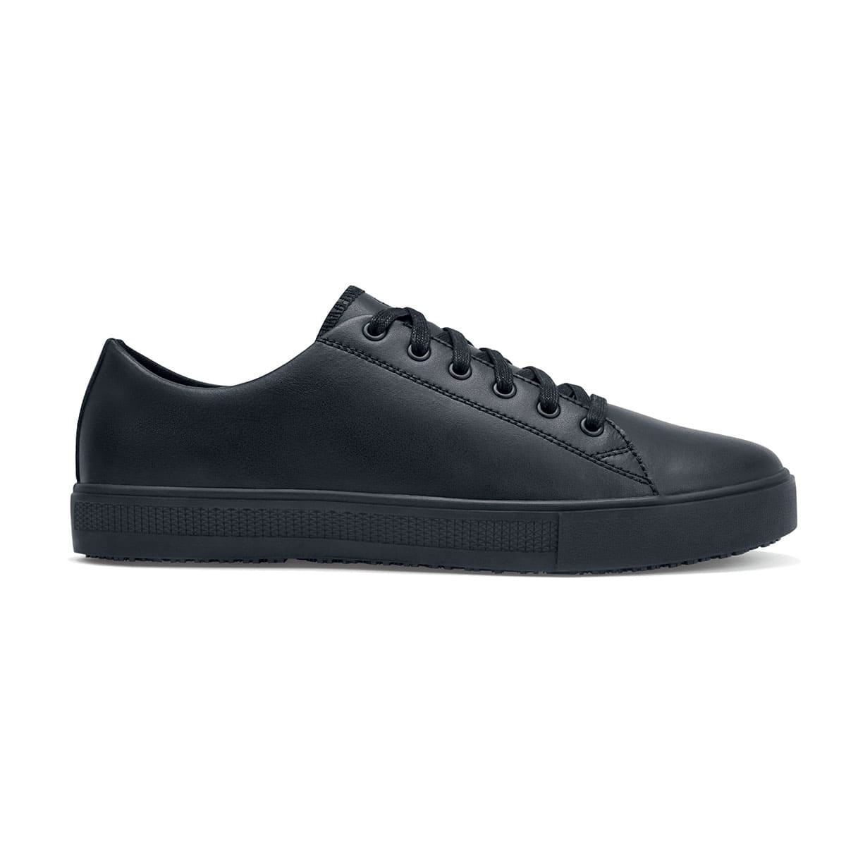 The Old School Low-Rider Black Gladiator Outsole from Shoes For Crews is a slip resistant lace-up shoe designed to provide confort throughout the day, seen from the right.