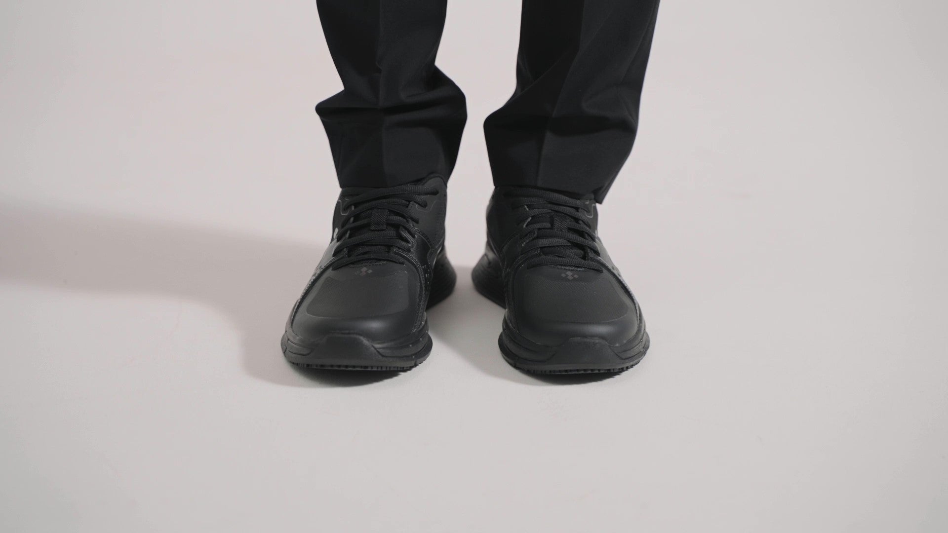 The Condor Men's Black from Shoes for Crews is a slip-resistant shoe with laces, with additional padding and a removable cushioned insole, product video.