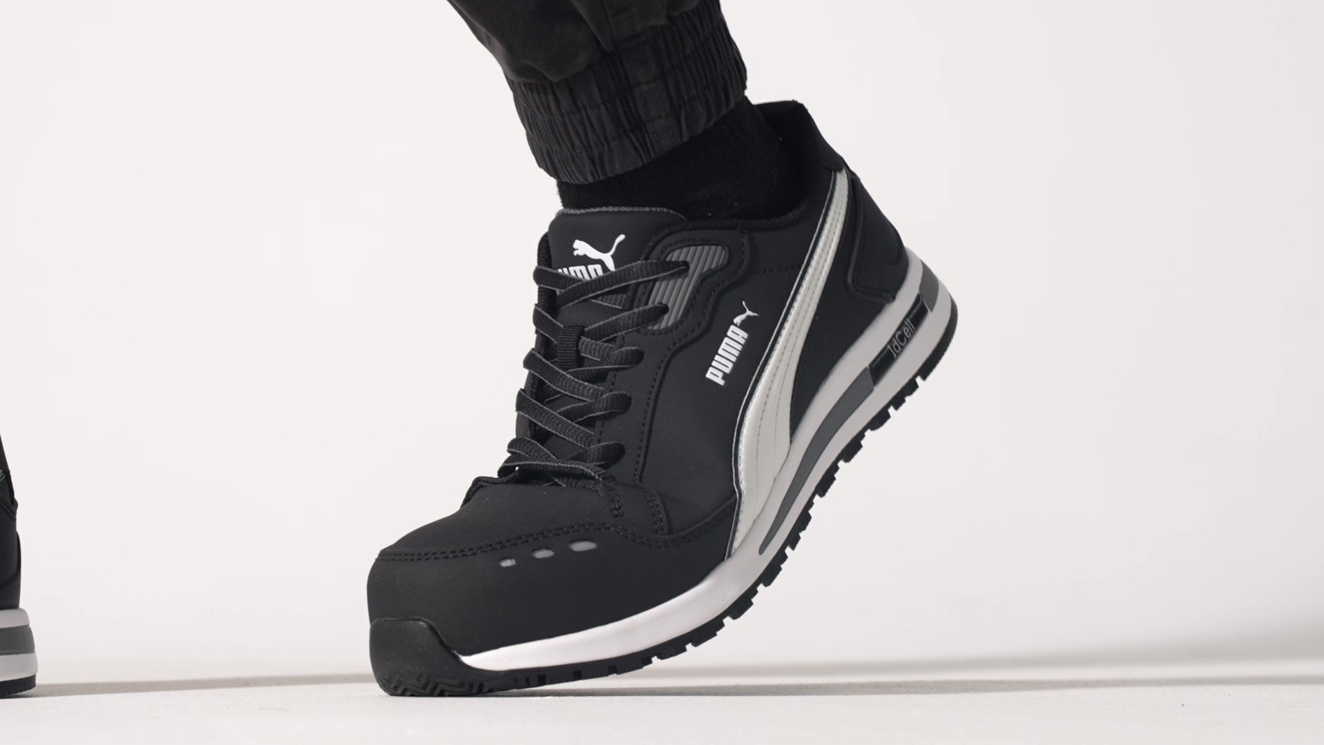 Black slip resistant shoe with composite toe cap (200 joules), product video.