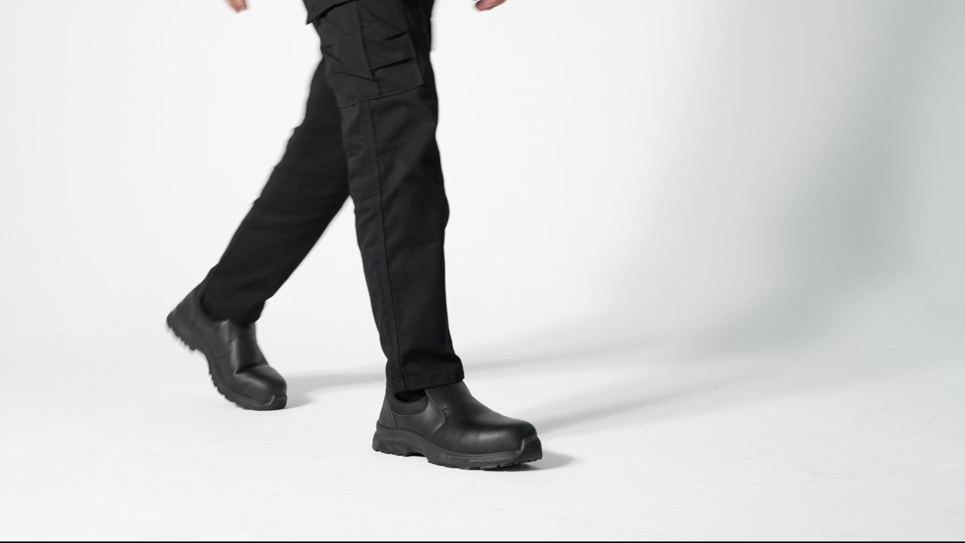 The Catania Black from Shoes For Crews, made in Italy, is a slip-resistant shoe with a composite safety toe cap and a puncture-resistant midsole, product video.