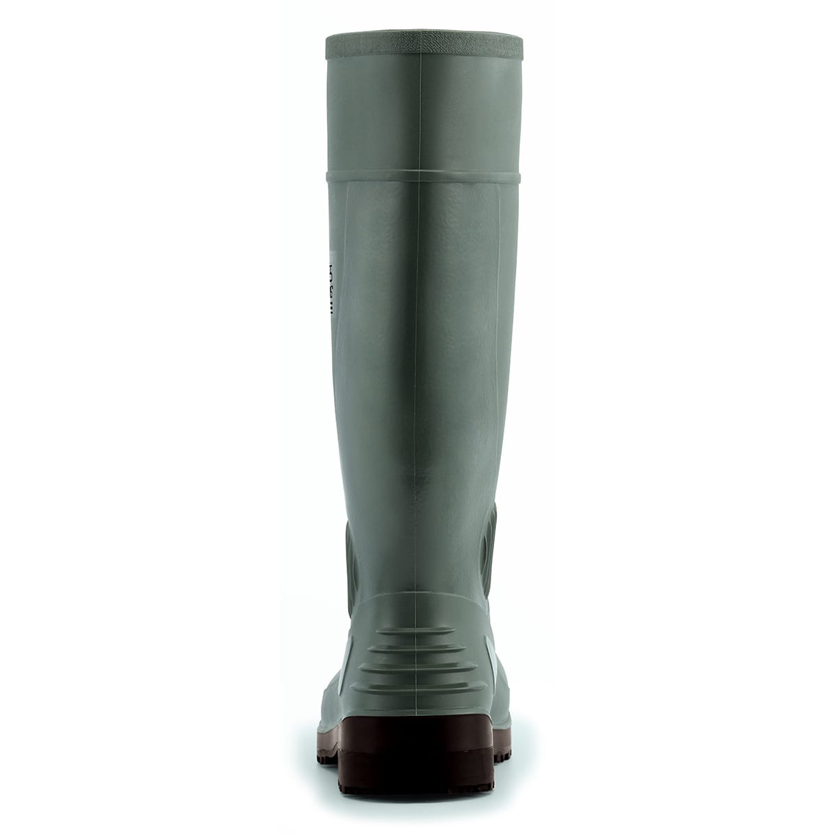 The Guardian Green from Shoes For Crews waterproof wellington boots offers superior slip resistance on a variety of flooring surfaces, seen from the back.