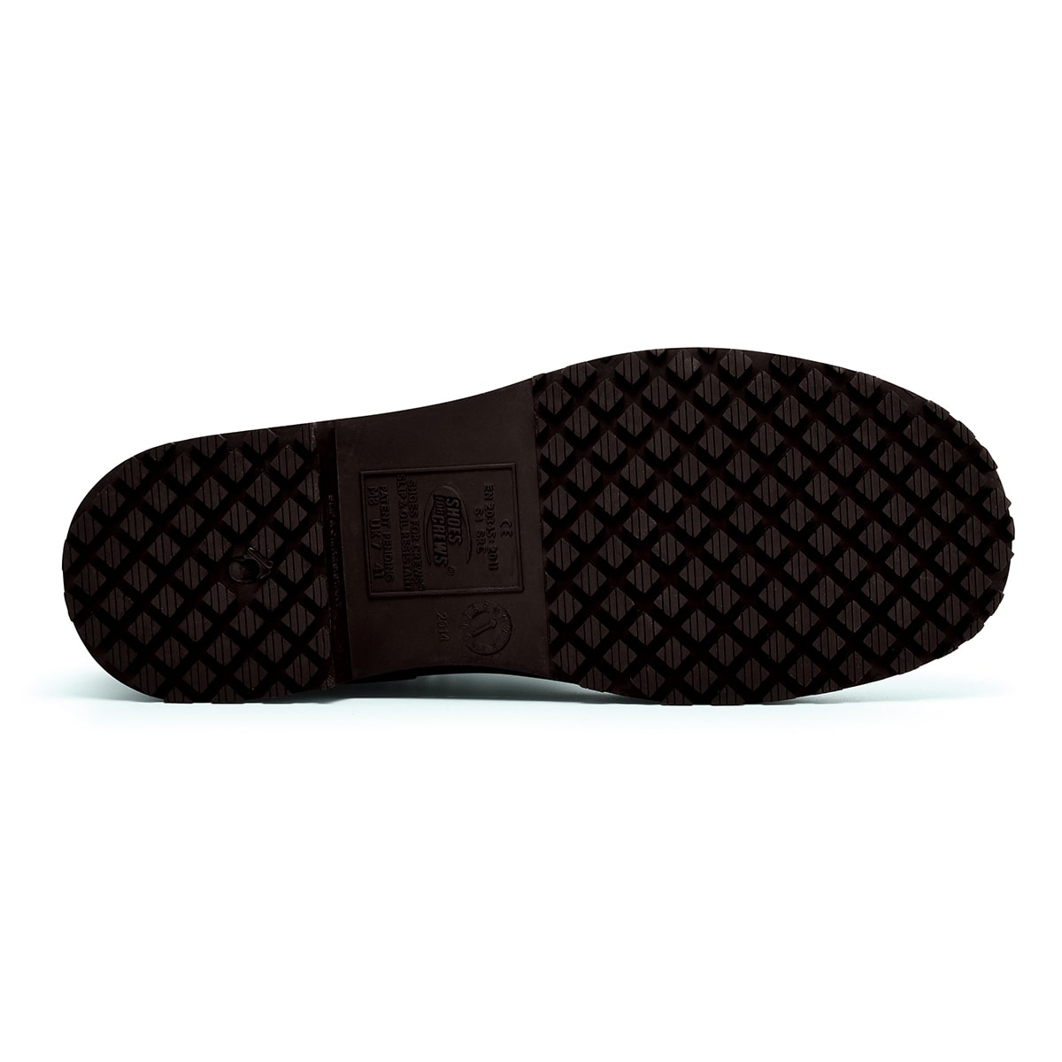 The Guardian Green from Shoes For Crews waterproof wellington boots offers superior slip resistance on a variety of flooring surfaces, seen from below.