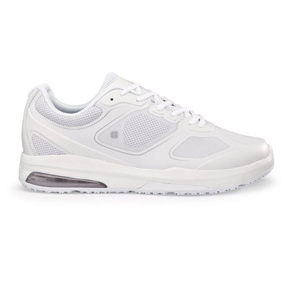 The Evolution II White from Shoes For Crews are slip-resistant and water-resistant trainers,  seen from the right.