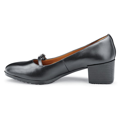 The Marla from Shoes For Crews has extra cushioning built in for incredible comfort, with TripGuard to keep you moving smoothly and a slip-resistant sole, seen from the left.