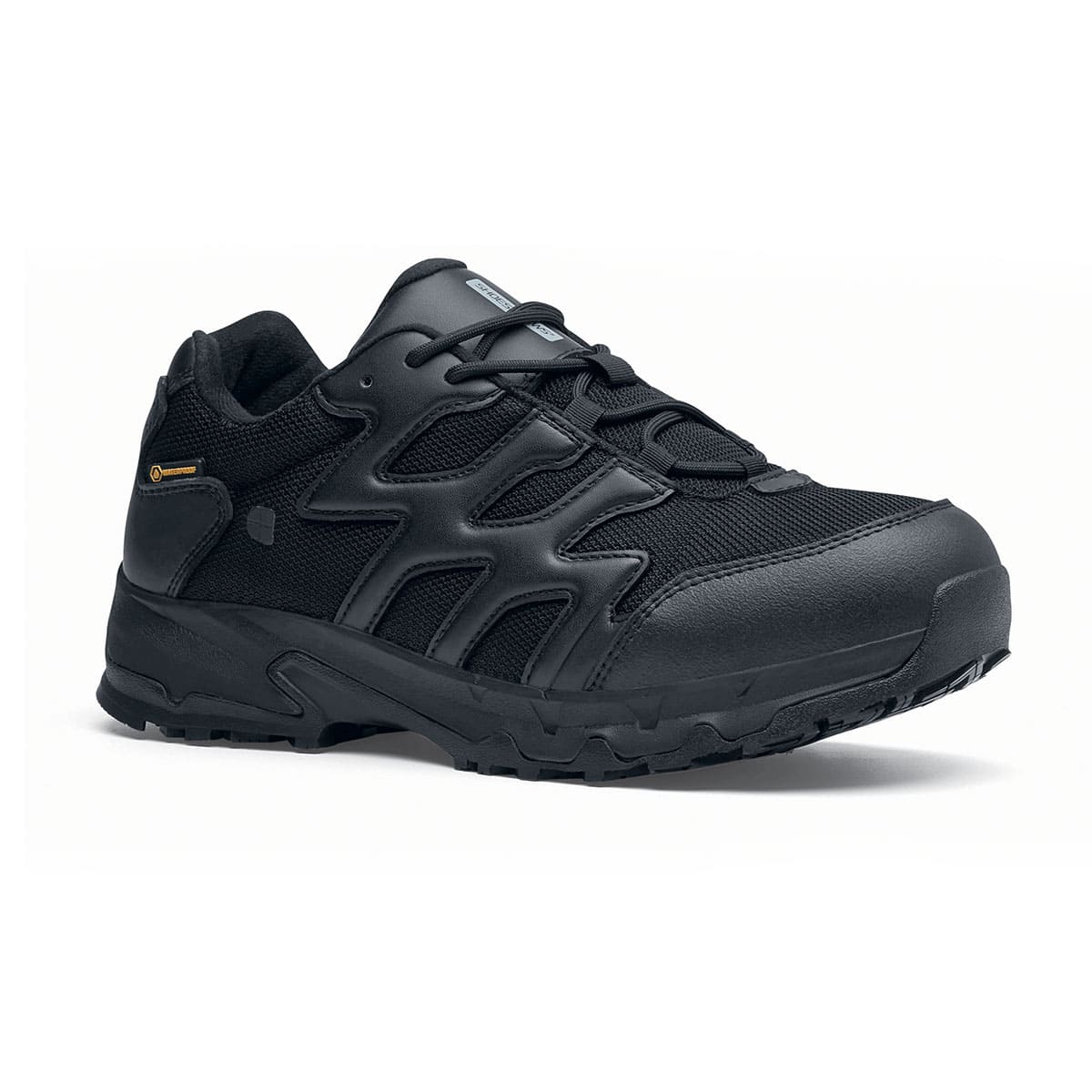 The Carrig Low O2 SRC CI HI ESD from Shoes For Crews is a slip-resistant, waterproof, breathable and lightweight hiker shoe ideal for daily use, seen from the right profile.
