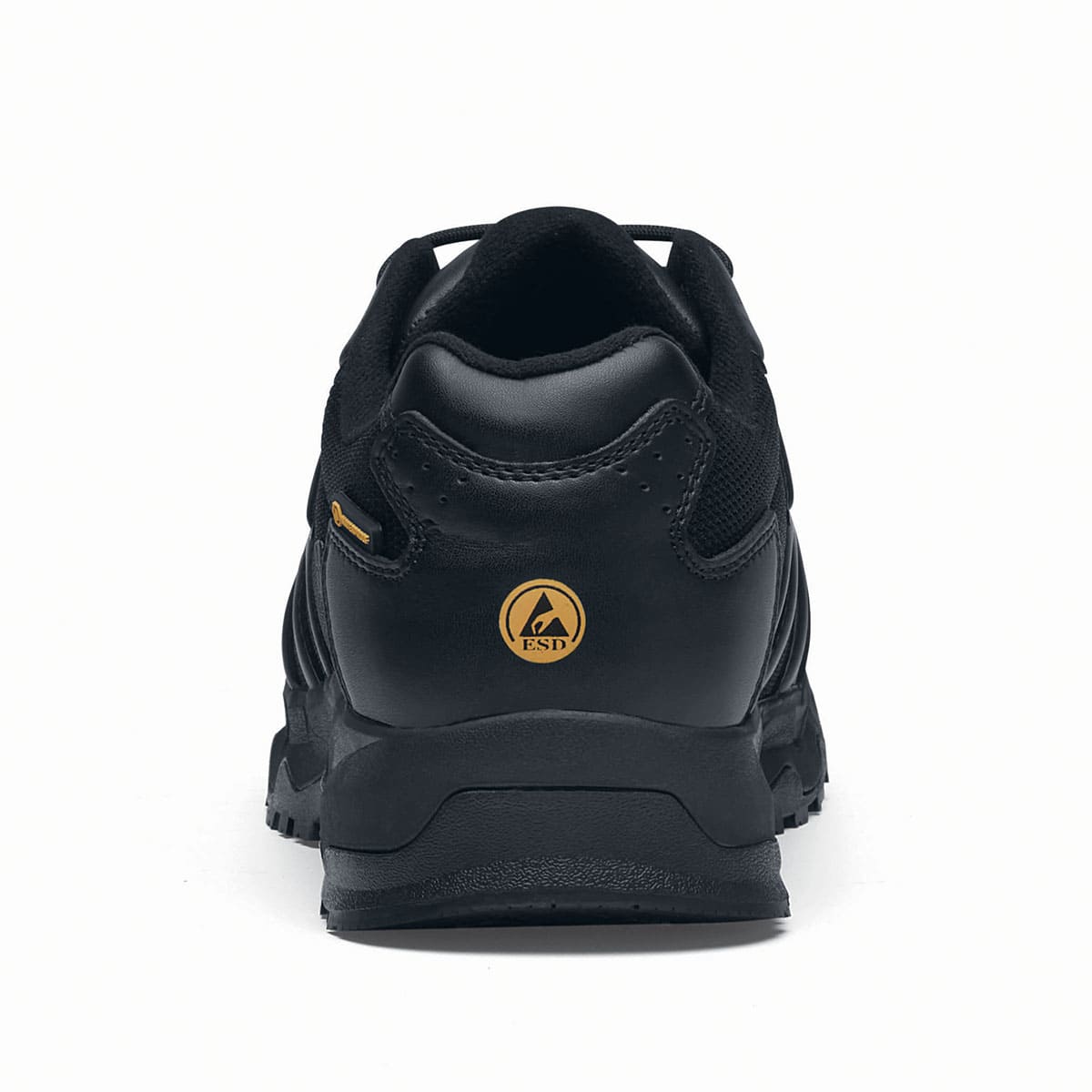 The Carrig Low O2 SRC CI HI ESD from Shoes For Crews is a slip-resistant, waterproof, breathable and lightweight hiker shoe ideal for daily use, seen from behind.