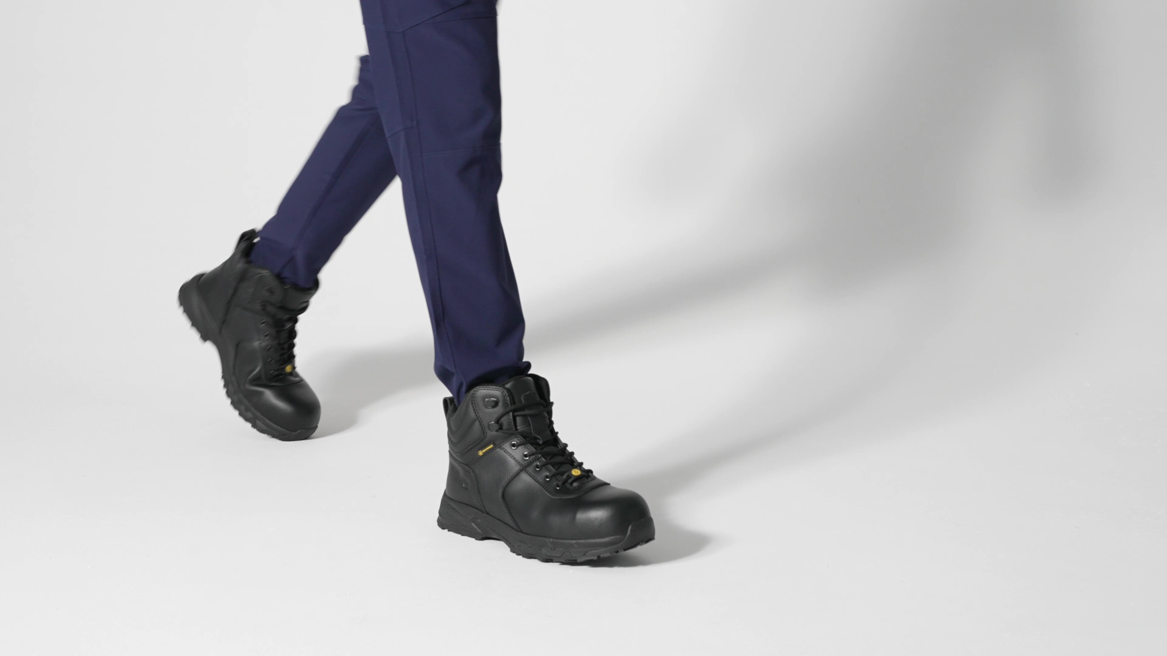 The Guard Mid from Shoes For Crews are waterproof slip-resistant safety boots with a safety toe cap, product video.
